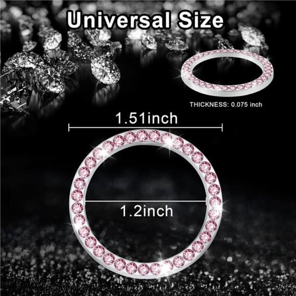 Car Start Button Bling Rhinestone Diamond Engine Button Ring 2-Pack Pink - Picture 4 of 7
